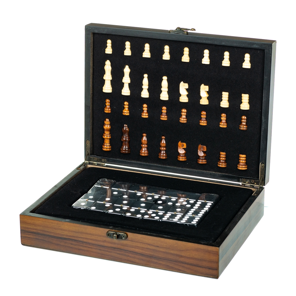 Игровой набор 2 в 1 (шахматы, домино) (8718-003), Дерево, Elisey