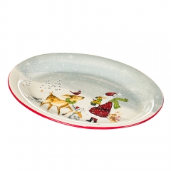 УЦІНКА Тарілка "Дід Мороз з тваринами"  (Недокрас ,тріщина кераміки,краплинки) (00BR-001NR)
