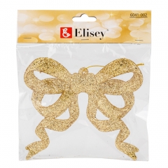 Елочная игрушка "Блестящий бантик", золотая, 12 см (6041-002)