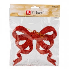 Елочная игрушка "Блестящий бантик", красная, 12 см (6041-003)