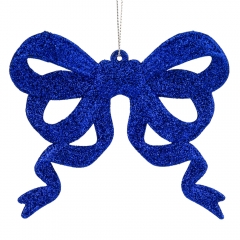 Елочная игрушка "Блестящий бантик", синяя, 12 см (6041-004)