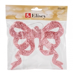 Елочная игрушка "Блестящий бантик", розовая, 12 см (6041-005)