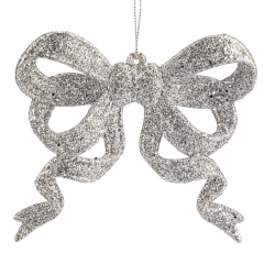 Елочная игрушка "Блестящий бантик", серебряная, 12 см (6041-006)