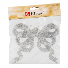 Елочная игрушка "Блестящий бантик", серебряная, 12 см (6041-006)