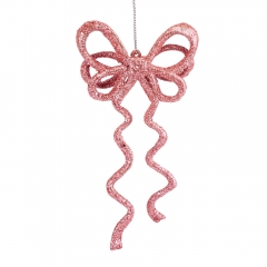 Елочная игрушка "Блестящий бантик", розовая, 17 см (6041-009)