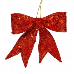 Елочная игрушка "Блестящий бантик", красная, 11 см (6041-012)