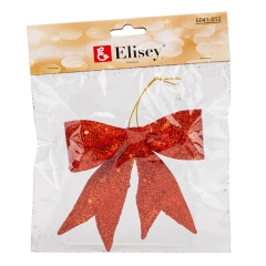 Елочная игрушка "Блестящий бантик", красная, 11 см (6041-012)