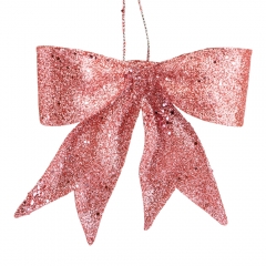 Елочная игрушка "Блестящий бантик", розовая, 11 см (6041-014)
