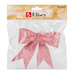 Елочная игрушка "Блестящий бантик", розовая, 11 см (6041-014)