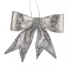 Елочная игрушка "Блестящий бантик", серебряная, 11 см (6041-015)