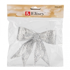 Елочная игрушка "Блестящий бантик", серебряная, 11 см (6041-015)