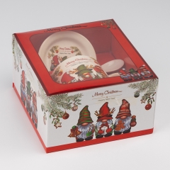 Кружка с блюдцем и ложечкой "Новогодние гномы", 350 мл * Рандомный выбор дизайна (9250-030)