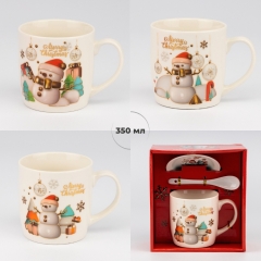 Кружка с блюдцем и ложечкой "Funny snowmen", 350 мл * Рандомный выбор дизайна (9250-031)