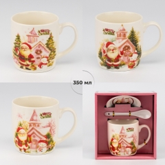 Кружка с блюдцем и ложечкой "Новогодняя эстетика", 350 мл * Рандомный выбор дизайна (9250-032)