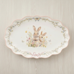 Блюдо "Пара кроликов в цветочном поле", белое, 33 см (5104-003)