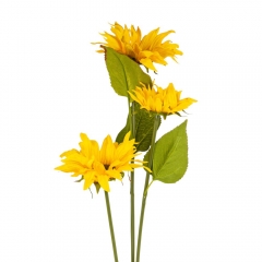 Искусственный подсолнух, 3 бутона, желтый, 77 см (9213-025)