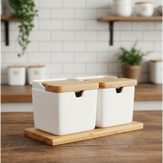 Набор емкостей для хранения на бамбуковой подставке 