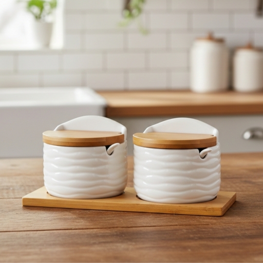 Набір ємностей для зберігання на бамбуковій підставці 