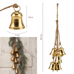 Подвеска из 6 металлических колокольчиков, золотая, 56 см. (6033-025)