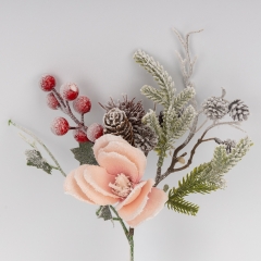 Декоративная ветвь "Заснеженная магнолия", розовая, 35 см (9258-003)