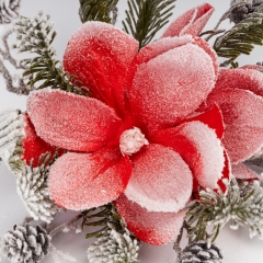 Новогоднее украшение-клипса "Заснеженная магнолия", красная, 30 см (9258-005)