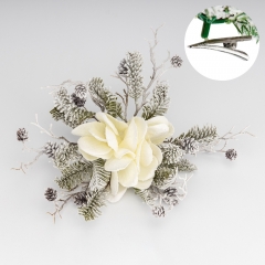 Новогоднее украшение-клипса "Заснеженная магнолия", белая, 30 см (9258-006)