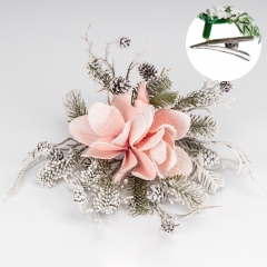 Новогоднее украшение-клипса "Заснеженная магнолия", розовая, 30 см (9258-007)