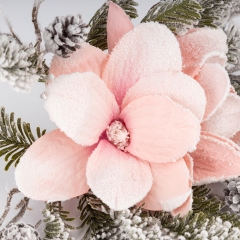 Новогоднее украшение-клипса "Заснеженная магнолия", розовая, 30 см (9258-007)