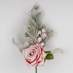 Декоративная ветка "Заснеженная роза", красная, 47 см (9258-008)