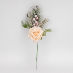 Декоративная ветка "Заснеженная роза", кремовая, 47 см (9258-009)