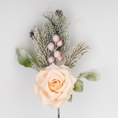 Декоративная ветка "Заснеженная роза", кремовая, 47 см (9258-009)