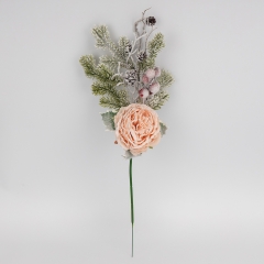 Декоративная ветка "Заснеженная роза", розовая, 46 см (9258-016)