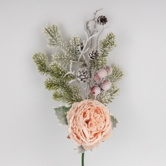 Декоративная ветка "Заснеженная роза", розовая, 46 см (9258-016)