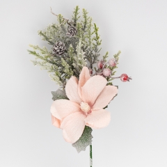 Декоративная ветвь "Заснеженная магнолия", розовая, 47 см (9258-022)