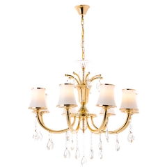 Люстра классическая золото с белым абажуром из стекла (8 ламп) (OU013/8/gold) (OU013/8/gold)