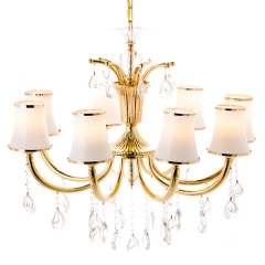Люстра классическая золото с белым абажуром из стекла (8 ламп) (OU013/8/gold) (OU013/8/gold)