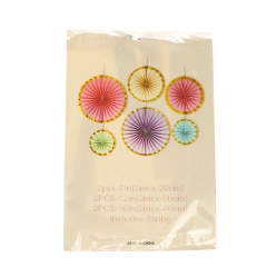 Набор з 6 бумажных вееров , белые з золотой окантовкой (8706-004)