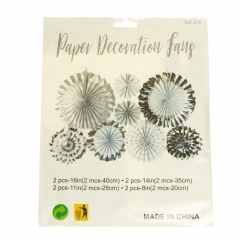 Набор з 8 бумажных вееров ,белый в серебрянный горох (8706-010)