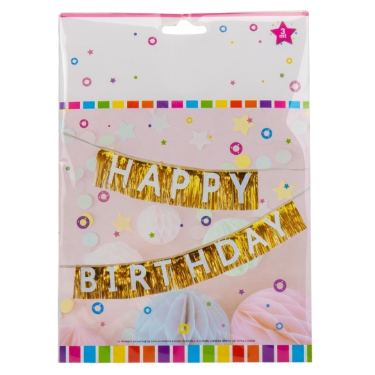 Декоративна шторка для фотозони "Happy Birthday", 3 м, золота (9092-040)