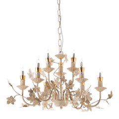 Люстра классическая бежевая с виноградными листочками (9 ламп) (SM003/6+3) (SM003/6+3)