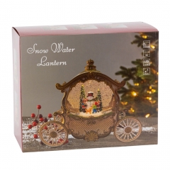 УЦІНКА Новорічний ліхтар з підсвіткою та музикою "Карета зі Сніговиком", 22 см (Не грає музика) (00BR-9240-029)