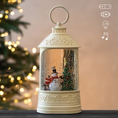УЦІНКА Новорічний ліхтар з підсвіткою та музикою "Чарівний сніговик", 25 см (Від батарейки погано світить) (00BR-9240-010)