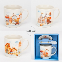 Кружка з блюдцем та ложечкою "Happy memories", 400 мл * Рандомний вибір дизайну (19298-007)